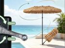 Solar double-sided terrace umbrella 15 X 9 feet, equipped with 144 multi-color flow lights and umbrella holder