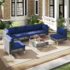 7 Piece Outdoor Furniture Set Wicker  Chairs with Tempered Glass Coffee Table