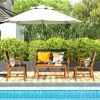 4 Pieces Acacia Wood Patio Conversation Table and Chair Set with Hand Woven Rope