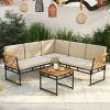 4 Pieces Patio L-Shaped Sofa Set with Cushions and Side Table