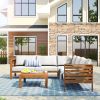 Wood Structure Outdoor Sofa Set with beige Cushions Exotic design Water-resistant and UV Protected texture Hi