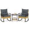 3 Pieces Outdoor Rattan Rocking Chairs Set with  2-Tier Side Table for Garden Backyard