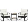 3 Pieces Outdoor Rattan Rocking Chairs Set with  2-Tier Side Table for Garden Backyard