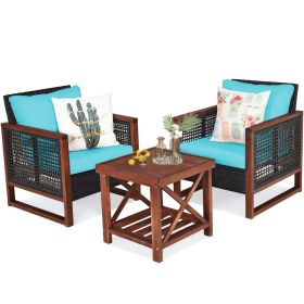 3 Pieces Acacia Wood Patio Furniture Set with Coffee Table (Color: Turquoise)