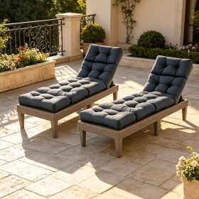 Outdoor Lounge Chaise Cushion Set of 2 73 X 22 with High Back String Ties for Comfortable Seating (Color: Gray)