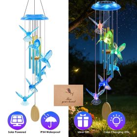 Solar Butterfly Wind Chime with Aluminum Tubes 7 Color Changing Wind Chime for Outside IP44 Waterproof Outdoor Garden Yard Decor (Color: Blue)