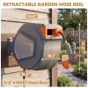 Auto Rewind Retractable Hose Reel, Wall Mounted with 180° Swivel, Multi-Function Spray Nozzle for Outdoor Watering