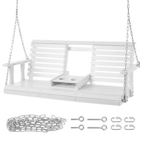 Wooden Porch Swing 5 ft, Patio bench swing for Courtyard & Garden, Upgraded 880 lbs Strong Load Capacity (Color: White, Seat Length: 5 ft)