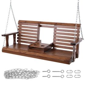 Wooden Porch Swing 5 ft, Patio bench swing for Courtyard & Garden, Upgraded 880 lbs Strong Load Capacity (Color: Brown, Seat Length: 5 ft)