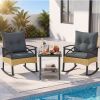 3 Pieces Outdoor Rattan Rocking Chairs Set with  2-Tier Side Table for Garden Backyard