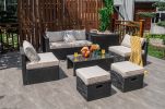 8 Pieces Patio Furniture Set with Storage Box and Waterproof Cover